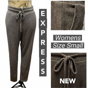 EXPRESS Size Small Taupe Brown Soft Ribbed Elastic Waist Drawstring Sweat Pants